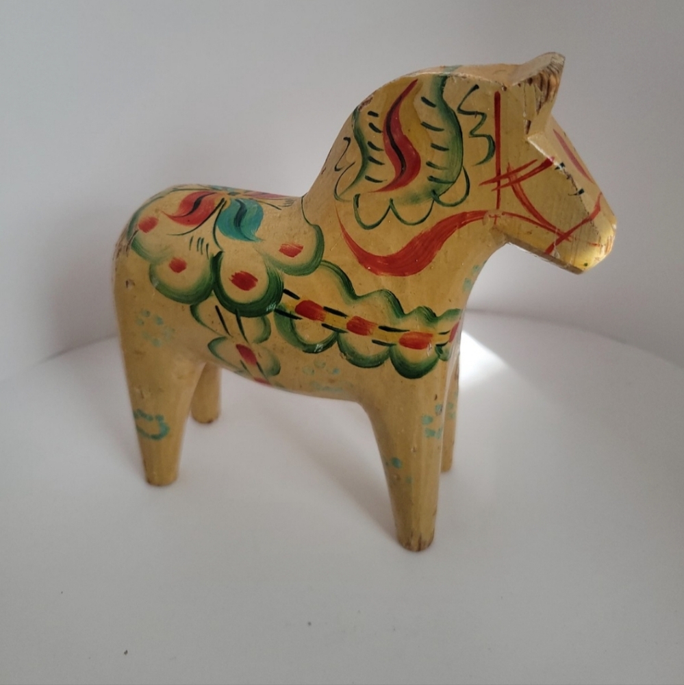 Vintage Wooden Swedish Dala Horse  5” Stockholm SwedenUnmarked Folkart